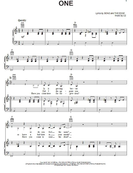 open zoom image for One - Piano/Vocal/Guitar, New, Main