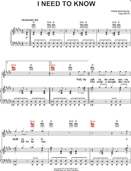 open zoom image for I Need To Know - Piano/Vocal/Guitar, New, Main