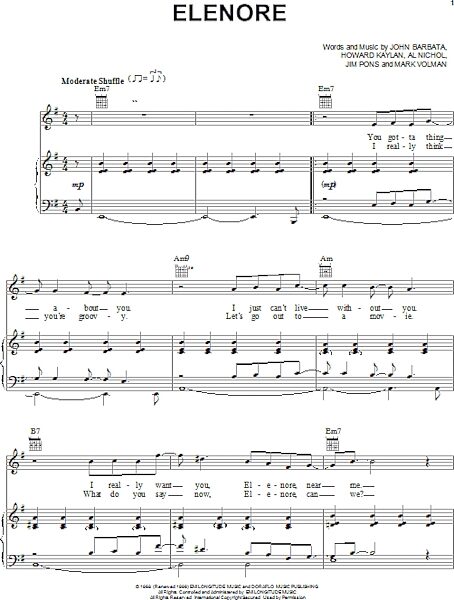 open zoom image for Elenore - Piano/Vocal/Guitar, New, Main