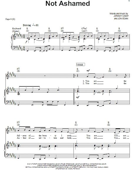open zoom image for Not Ashamed - Piano/Vocal/Guitar, New, Main
