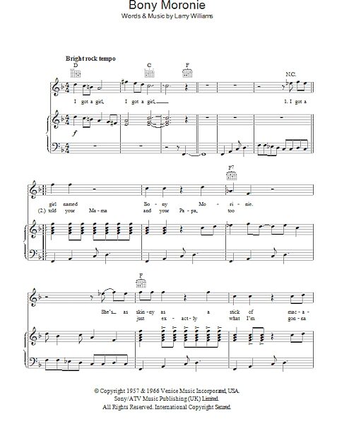open zoom image for Bony Moronie - Piano/Vocal/Guitar, New, Main