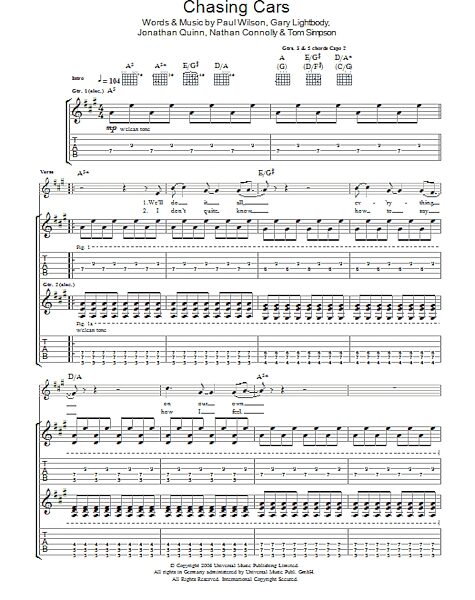 open zoom image for Chasing Cars - Guitar TAB, New, Main