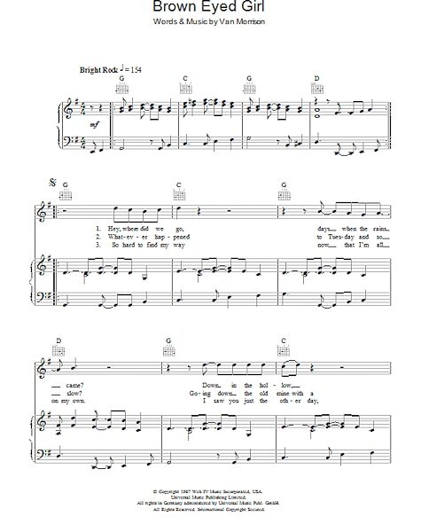 open zoom image for Brown Eyed Girl - Piano/Vocal/Guitar, New, Main