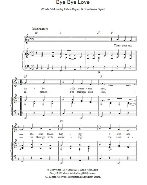 open zoom image for Bye Bye Love - Piano/Vocal/Guitar, New, Main