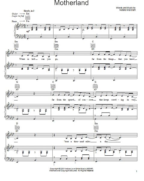 open zoom image for Motherland - Piano/Vocal/Guitar, New, Main