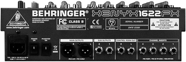 open zoom image for Behringer XENYX 1622FX Mixer with Effects, Rear