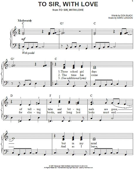 open zoom image for To Sir, With Love - Easy Piano, New, Main
