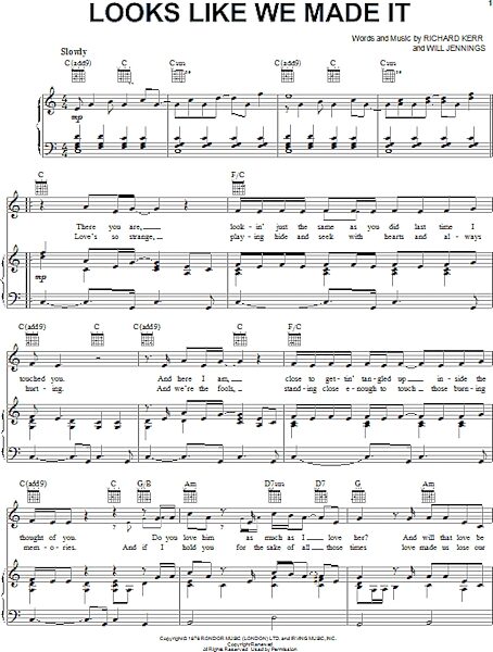 open zoom image for Looks Like We Made It - Piano Vocal, New, Main