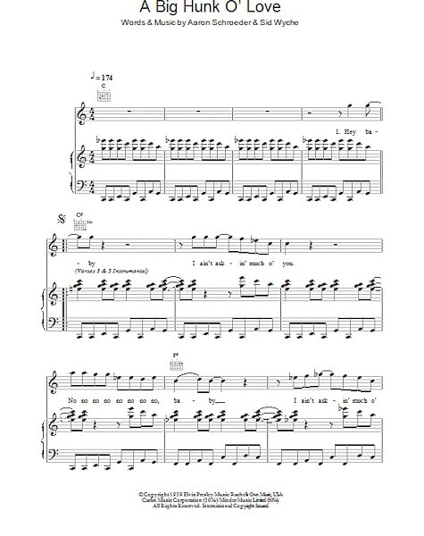 open zoom image for A Big Hunk O' Love - Piano/Vocal/Guitar, New, Main