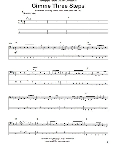 open zoom image for Gimme Three Steps - Bass Tab, New, Main
