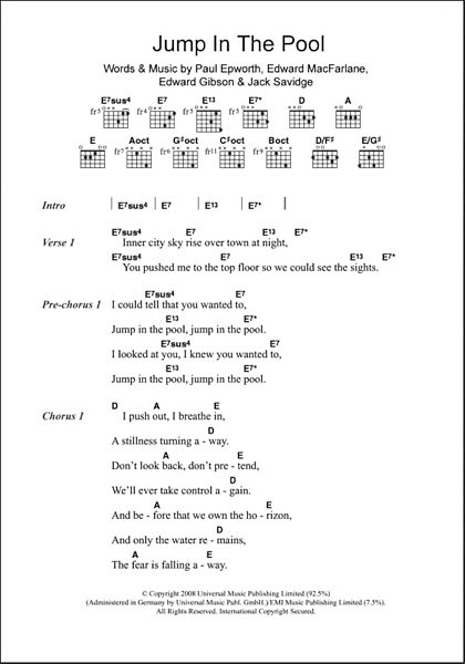 open zoom image for Jump In The Pool - Guitar Chords/Lyrics, New, Main