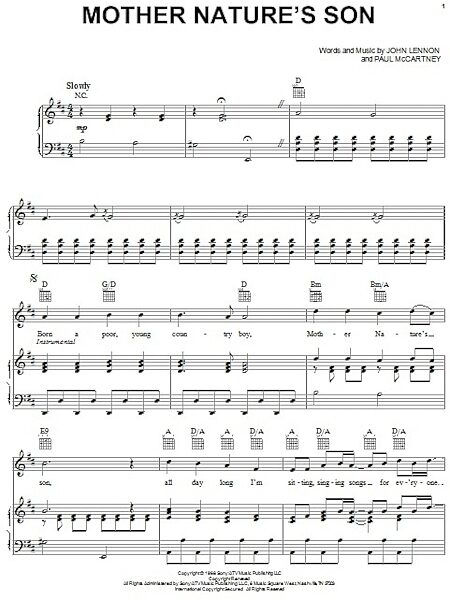 open zoom image for Mother Nature's Son - Piano/Vocal/Guitar, New, Main