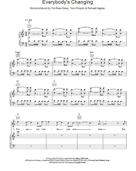 open zoom image for Everybody's Changing - Piano/Vocal/Guitar, New, Main