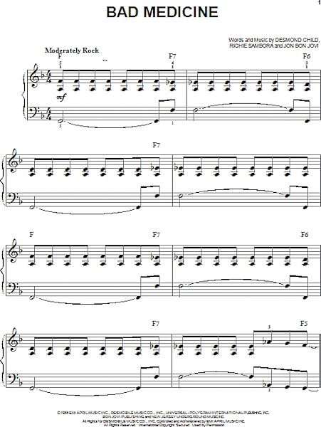 open zoom image for Bad Medicine - Easy Piano, New, Main