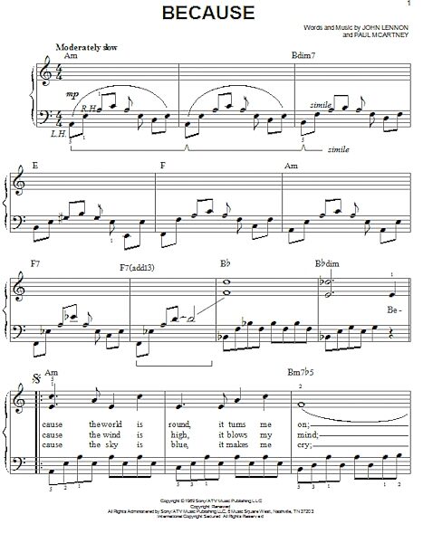 open zoom image for Because - Easy Piano, New, Main