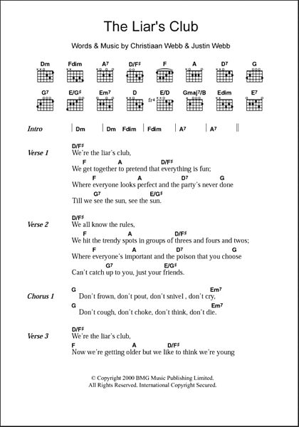 open zoom image for The Liar's Club - Guitar Chords/Lyrics, New, Main
