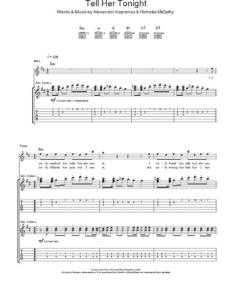 open zoom image for Tell Her Tonight - Guitar TAB, New, Main