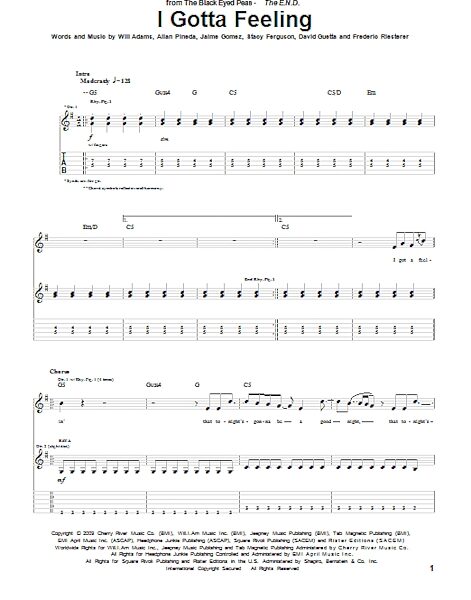 open zoom image for I Gotta Feeling - Guitar TAB, New, Main