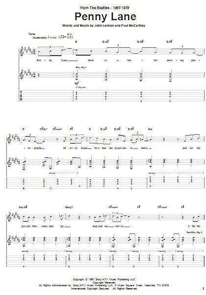 open zoom image for Penny Lane - Guitar TAB, New, Main
