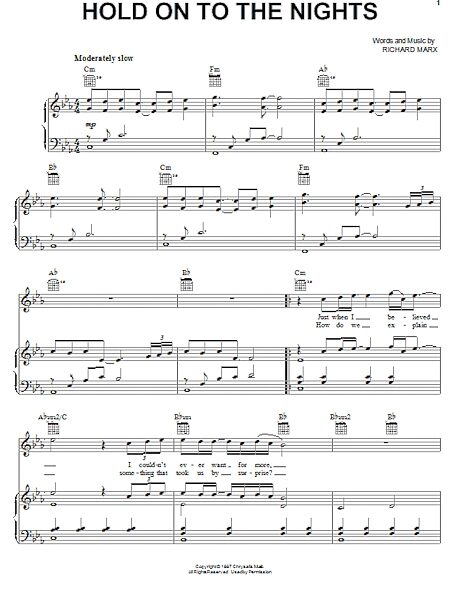 open zoom image for Hold On To The Nights - Piano/Vocal/Guitar, New, Main
