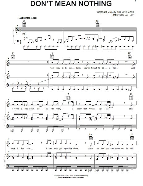 open zoom image for Don't Mean Nothing - Piano/Vocal/Guitar, New, Main