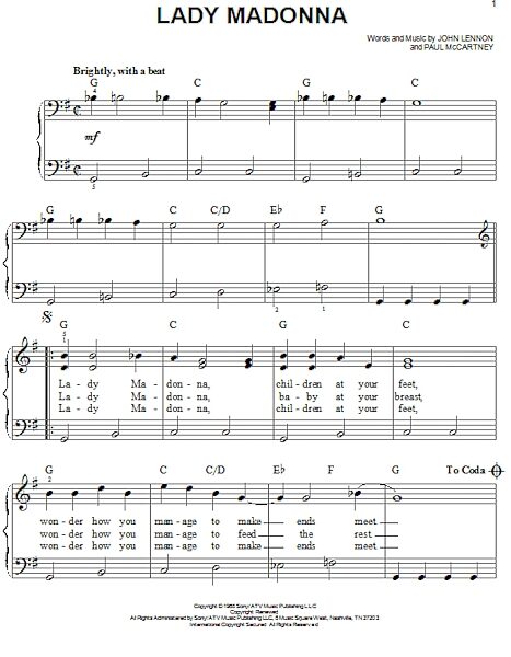 open zoom image for Lady Madonna - Easy Piano, New, Main