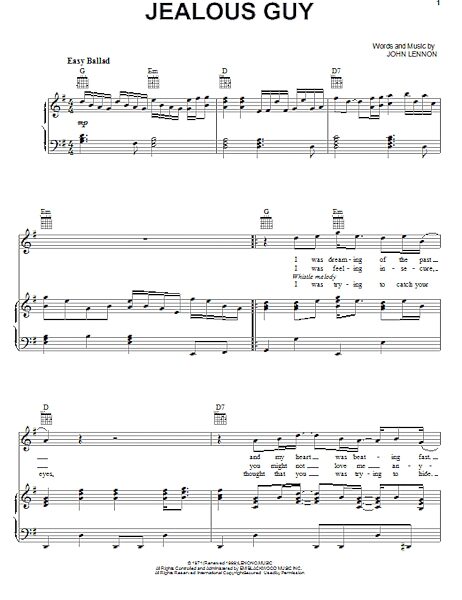 open zoom image for Jealous Guy - Piano/Vocal/Guitar, New, Main