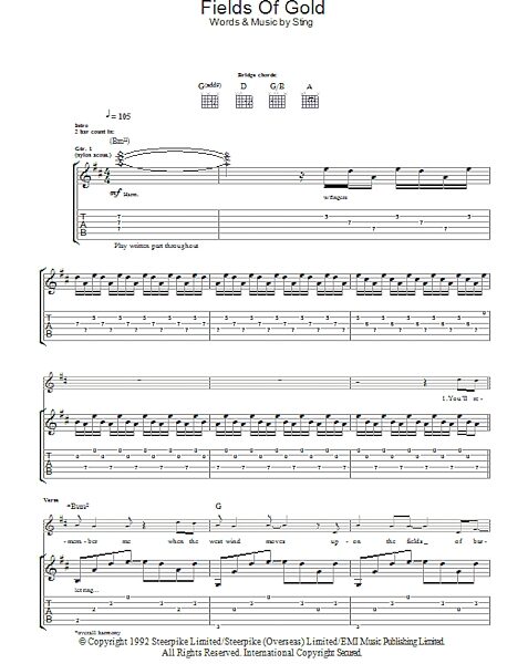 open zoom image for Fields Of Gold - Guitar TAB, New, Main