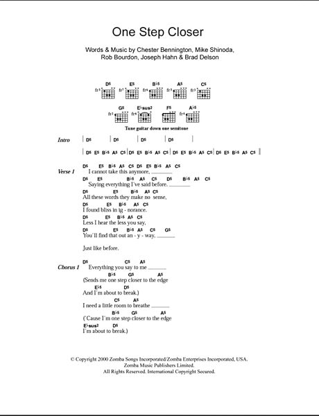 open zoom image for One Step Closer - Guitar Chords/Lyrics, New, Main