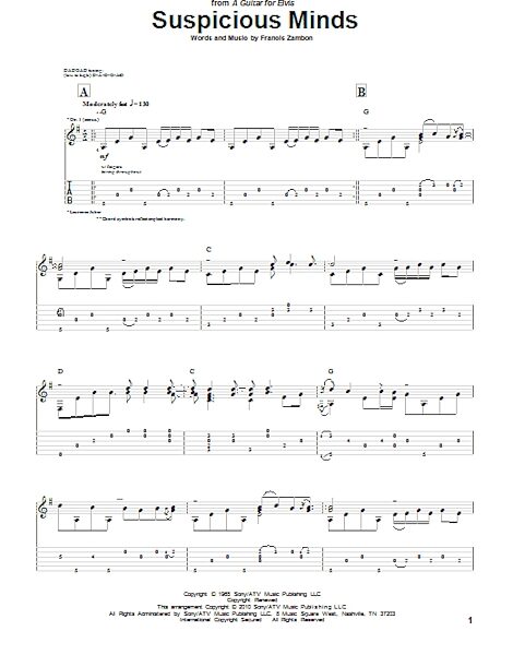 open zoom image for Suspicious Minds - Guitar TAB, New, Main