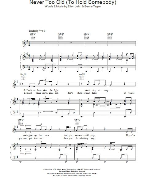 open zoom image for Never Too Old (To Hold Somebody) - Piano/Vocal/Guitar, New, Main