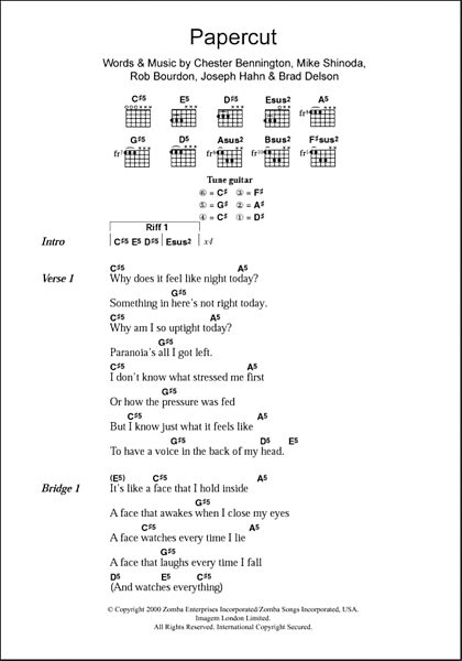 open zoom image for Papercut - Guitar Chords/Lyrics, New, Main