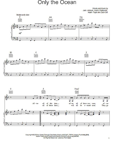 open zoom image for Only The Ocean - Piano/Vocal/Guitar, New, Main