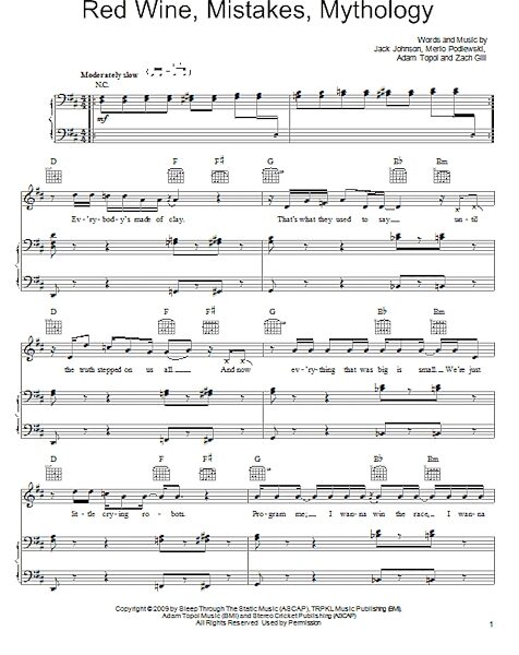 open zoom image for Red Wine, Mistakes, Mythology - Piano/Vocal/Guitar, New, Main