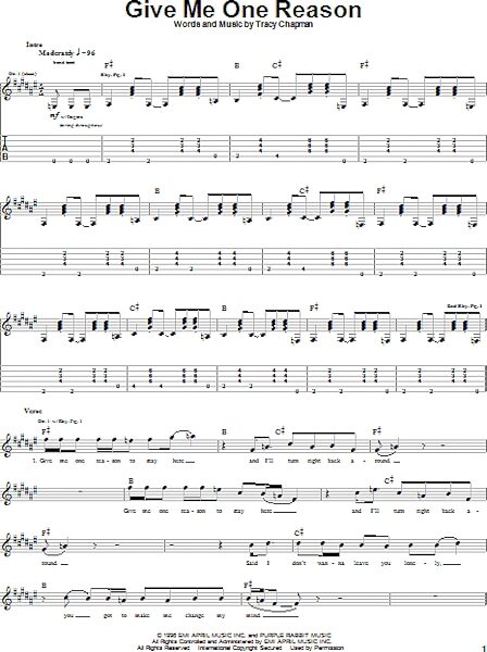 open zoom image for Give Me One Reason - Guitar TAB, New, Main