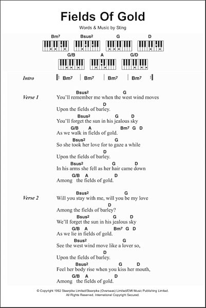 open zoom image for Fields Of Gold - Piano Chords/Lyrics, New, Main
