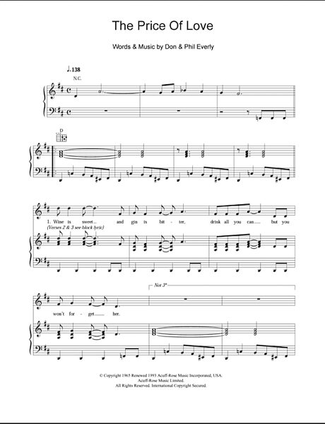 open zoom image for The Price Of Love - Piano/Vocal/Guitar, New, Main