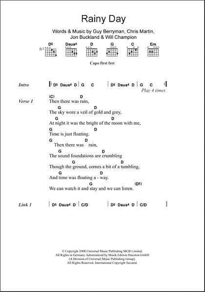 open zoom image for Rainy Day - Guitar Chords/Lyrics, New, Main