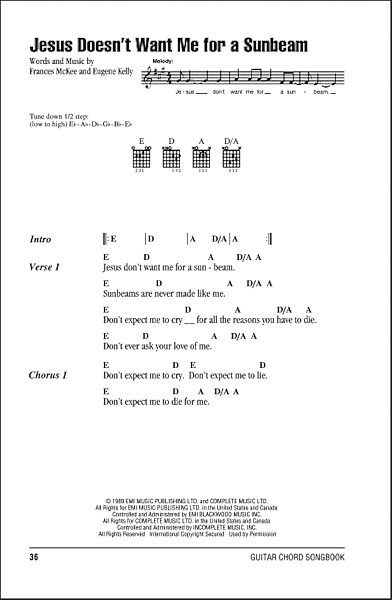 open zoom image for Jesus Doesn't Want Me For A Sunbeam - Guitar Chords/Lyrics, New, Main