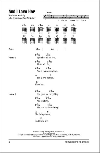 open zoom image for And I Love Her - Guitar Chords/Lyrics, New, Main