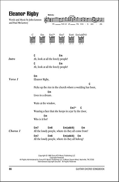 open zoom image for Eleanor Rigby - Guitar Chords/Lyrics, New, Main