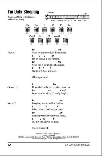 open zoom image for I'm Only Sleeping - Guitar Chords/Lyrics, New, Main