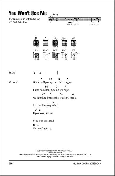 open zoom image for You Won't See Me - Guitar Chords/Lyrics, New, Main