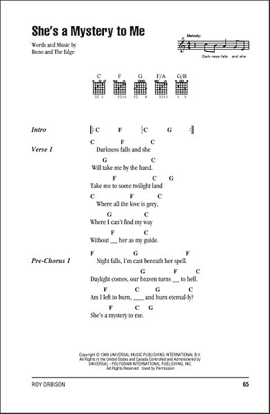open zoom image for She's A Mystery To Me - Guitar Chords/Lyrics, New, Main