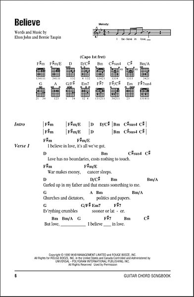 open zoom image for Believe - Guitar Chords/Lyrics, New, Main
