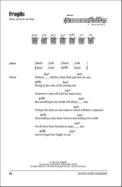 open zoom image for Fragile - Guitar Chords/Lyrics, New, Main