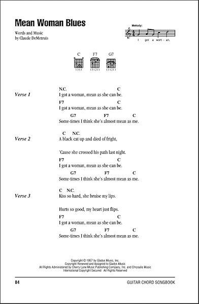 open zoom image for Mean Woman Blues - Guitar Chords/Lyrics, New, Main