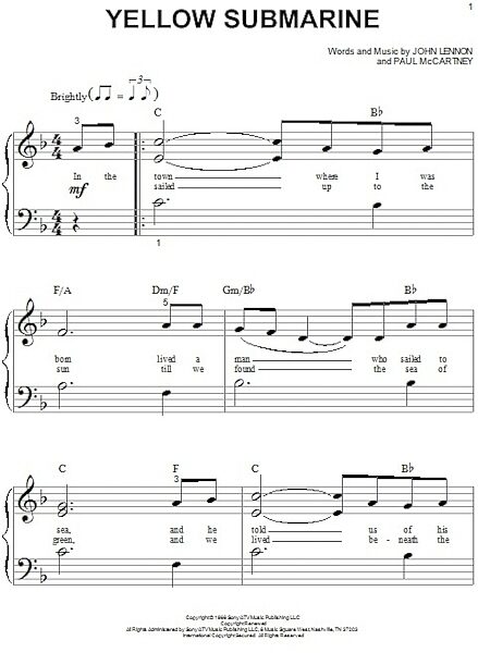 open zoom image for Yellow Submarine - Big Note Piano, New, Main