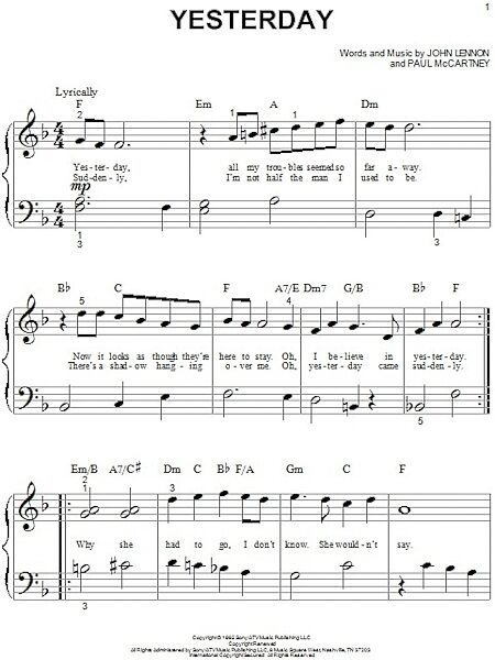 open zoom image for Yesterday - Big Note Piano, New, Main