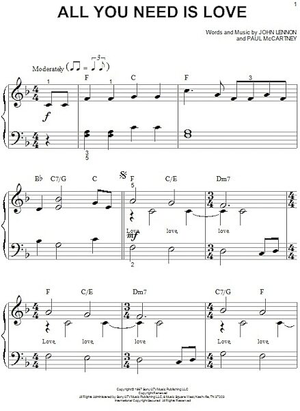open zoom image for All You Need Is Love - Big Note Piano, New, Main